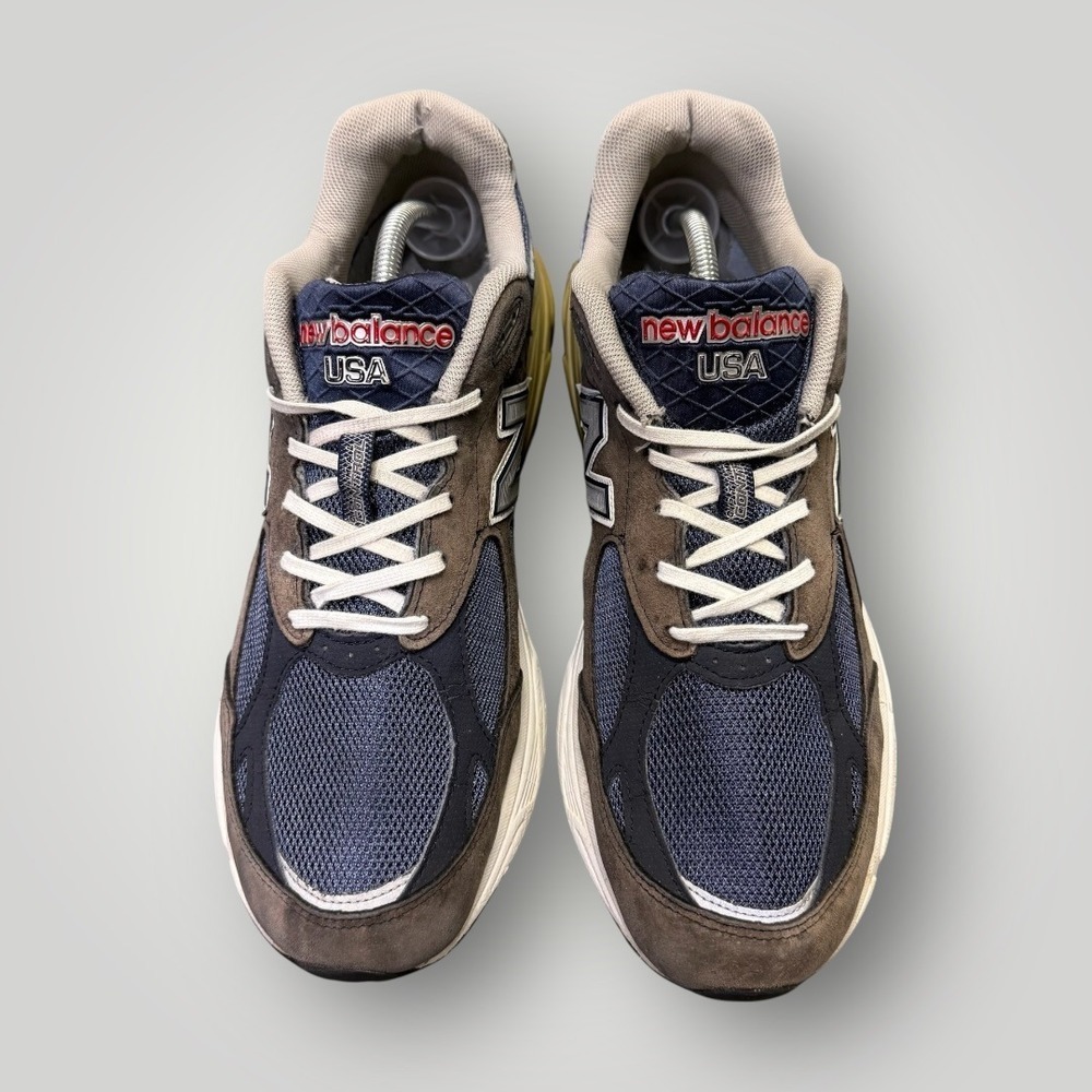 New Balance 990v3 Made inโ USA Mens 11.5 Navy Brown Suede Sneakers - Picture 2 of 11